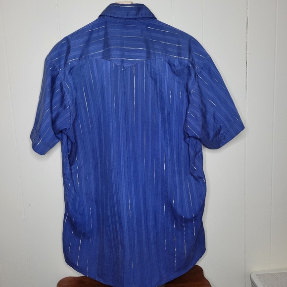 Panhandle Slim Ranch & Town Blue Gold Metallic Stripe Western Snap Button Shirt - Picture 4 of 6